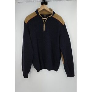 Paul & Shark Sweater Me'ns Medium Navy Merino Wool 1/4 Zip Elbow Shoulder Patch